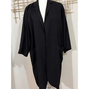 EILEEN FISHER Black Tencel Lyocell Silk Blend Open Front Duster Jacket XS